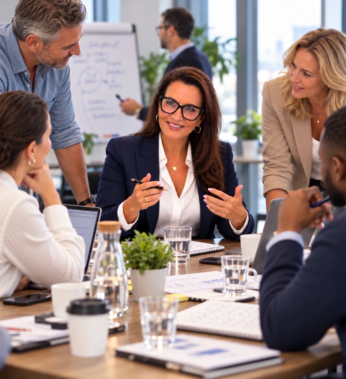 Daniela Aigner-Seum im Workshop mit einem Team am Tisch